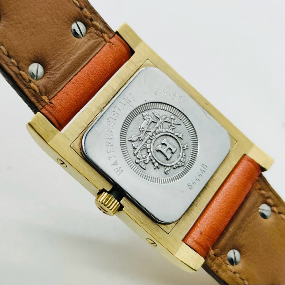 Hermes Medor Quartz Watch Plated Metal and Leather 23 Tan / Orange - Picture 7 of 8